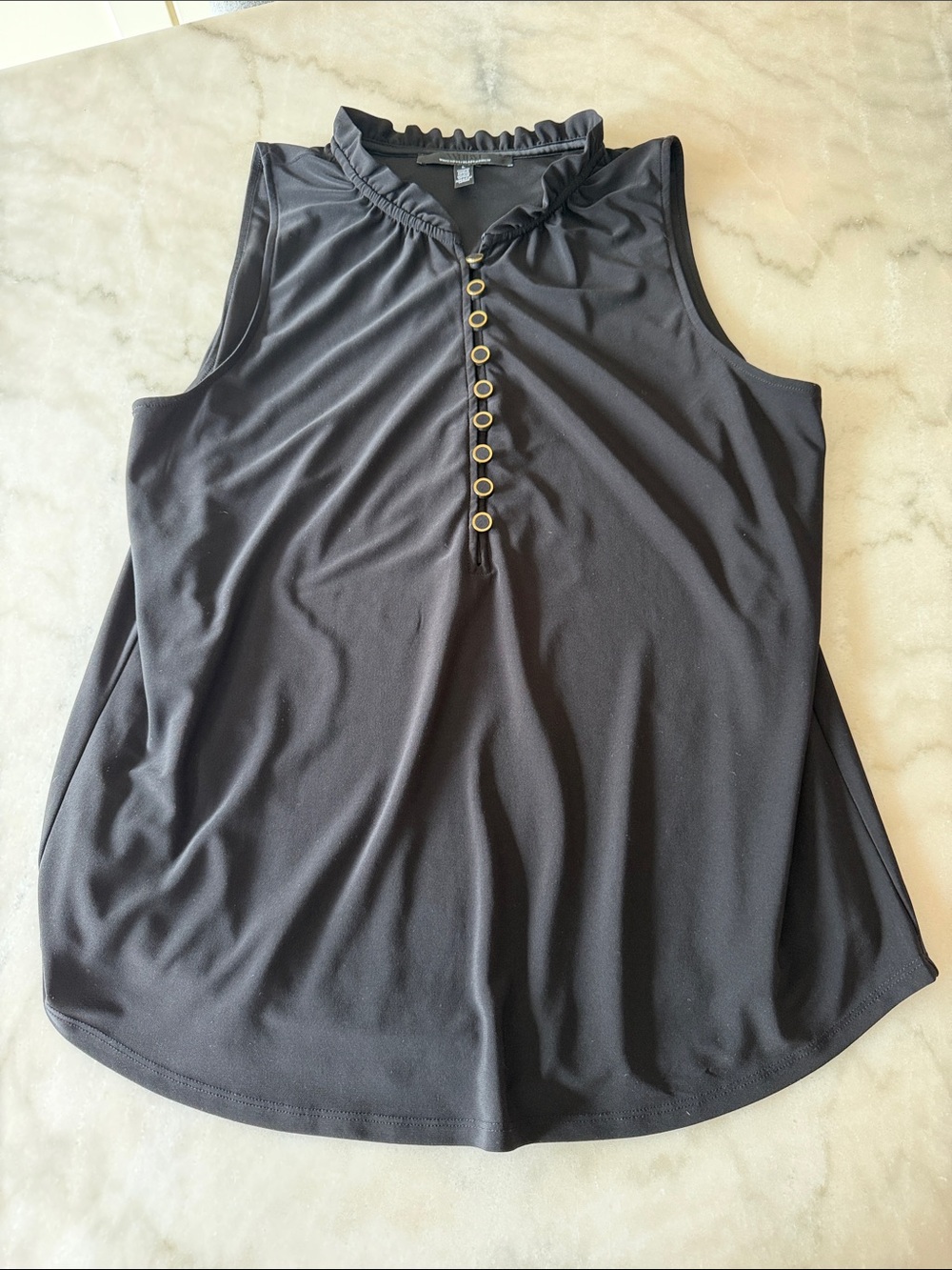White House Black Market Sleeveless Ruffled Neck Button-Front Top - Black